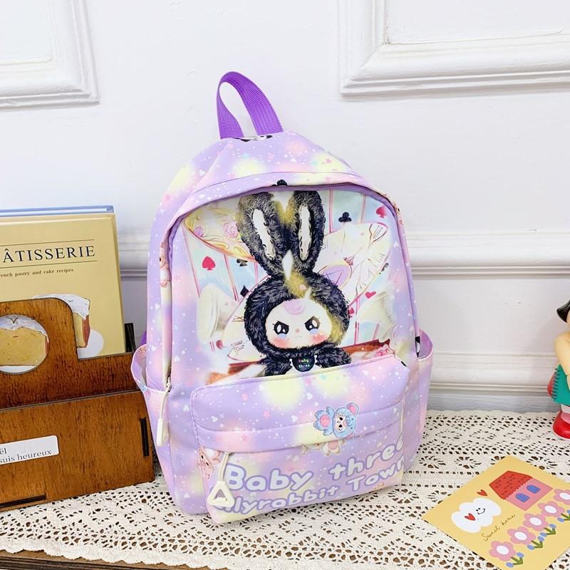 

Cartoon Plush Cute Rabbit Letter Printed Children Backpack For School Use Purple