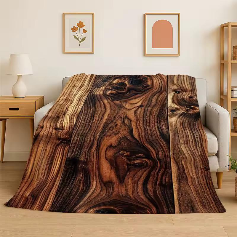 Natural Wood Grain Retro Tree Rings Flannel Blanket Soft Throw Blanket for Bedroom Living Room Bed Travel Picnic Nap Cover Gift