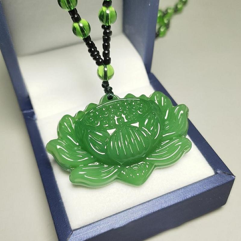 Green Jade Hand-Carved Fox Koi Hollow Jade Pendant Necklace Multicolor Chinese Amulet Women Man'S Lucky Jewelry Gift