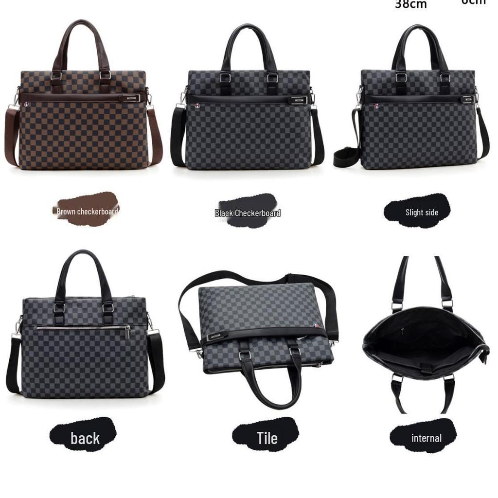 Men's Plaid Handbag: Business One-Shoulder Classic, 14-inch Laptop Briefcase