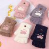 Thicken Cat Paw Gloves Soft Warm Plush Mittens Cartoon Style Half Finger Gloves  Adults