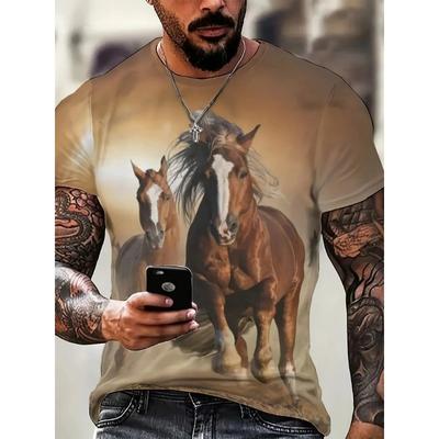 Schwarz Weiß Pferd Grafik 3D Vollprint T-Shirt Für Männer Mode Kurzarm Rundhals
