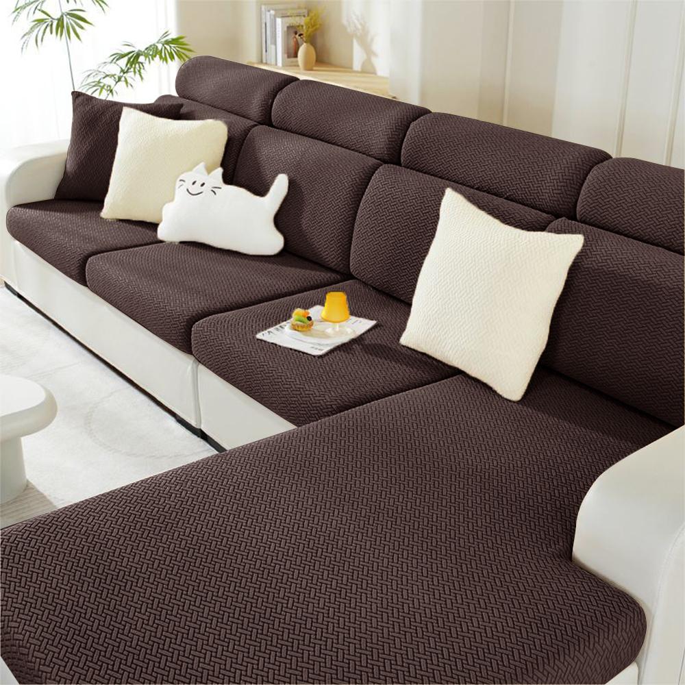 Jacquard Sofa Covers Solid Colors Seat Cushion Cover Living Room Washable Spandex Sofa Couch Slipcover L-Shaped Chaise Longue