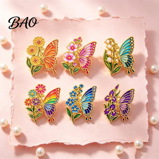 Butterfly Lapel Pin Enamel Flower Brooch Pin, Floral Badge for Women, Inscet Shaped Coats Sweaters Scarves Alloy