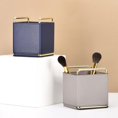 תיבת אחסון שולחנית פשוט רב תכליתי בסגנון נורדי מחזיק עט דמוי עור מרובע לבית