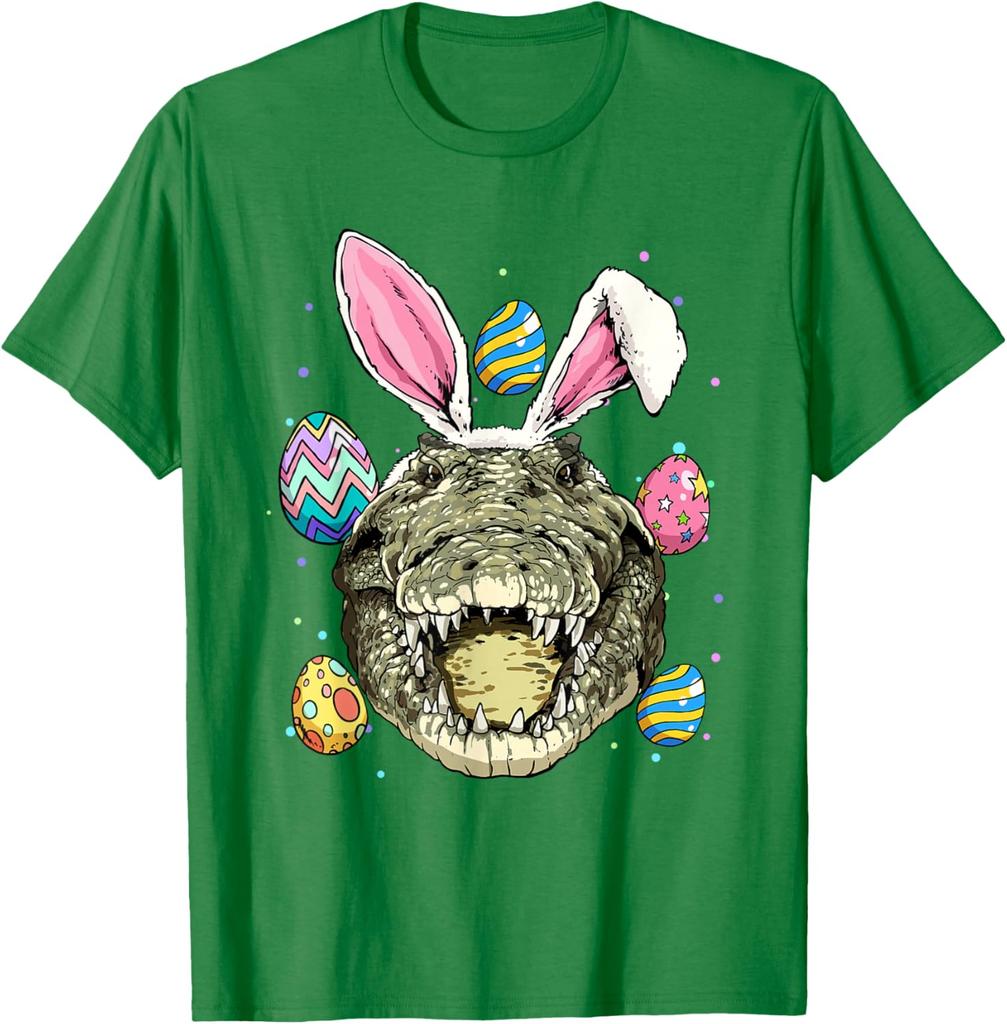 Easter Bunny Alligator Head Graphic Tee Funny Crocodile Lover Men's Short Sleeve T-Shirt