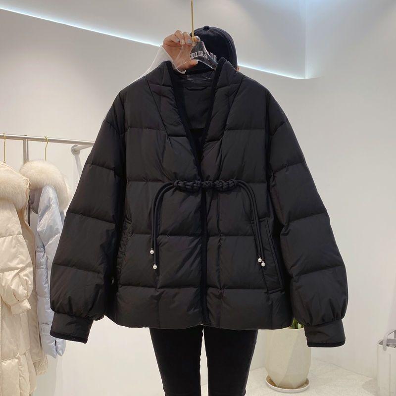 Down cotton clothes women's short buckle collar short new medium thickened winter coat