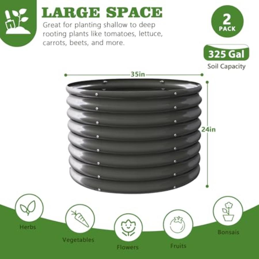 2-Pack 3ft X 24 Tall Galvanized Raised Garden Beds Outdoor Round Metal Planter Box for Planting Vegetables Flowers Herb Anti-Ru