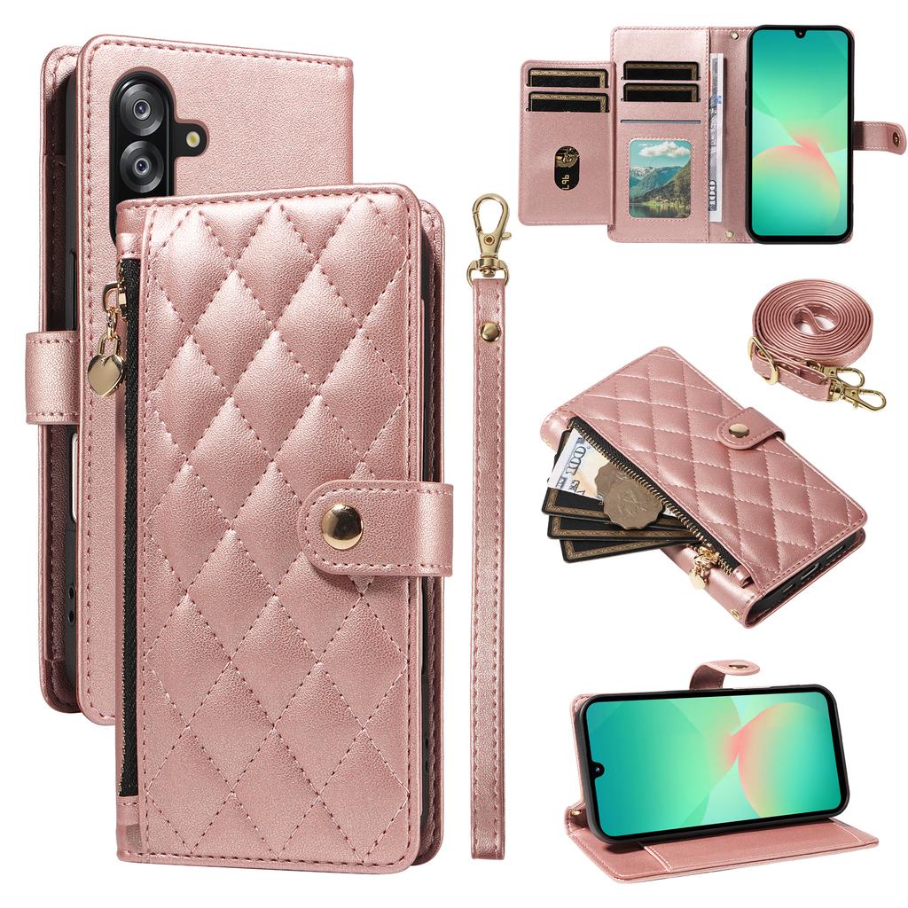 For Samsung Galaxy A16 4G/Galaxy A16 5G/Galaxy A17 5G/Galaxy A26 5G Wallet Case with Straps, Rhombus Leather Stand Phone Cover