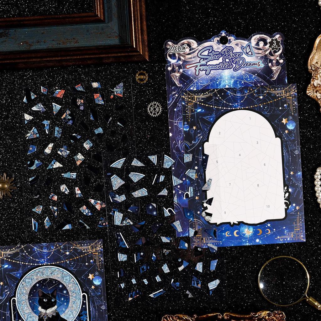 ZABC Star River Broken Dreams Series: 3 PET White Card Background Scenery Stickers for DIY Decoration