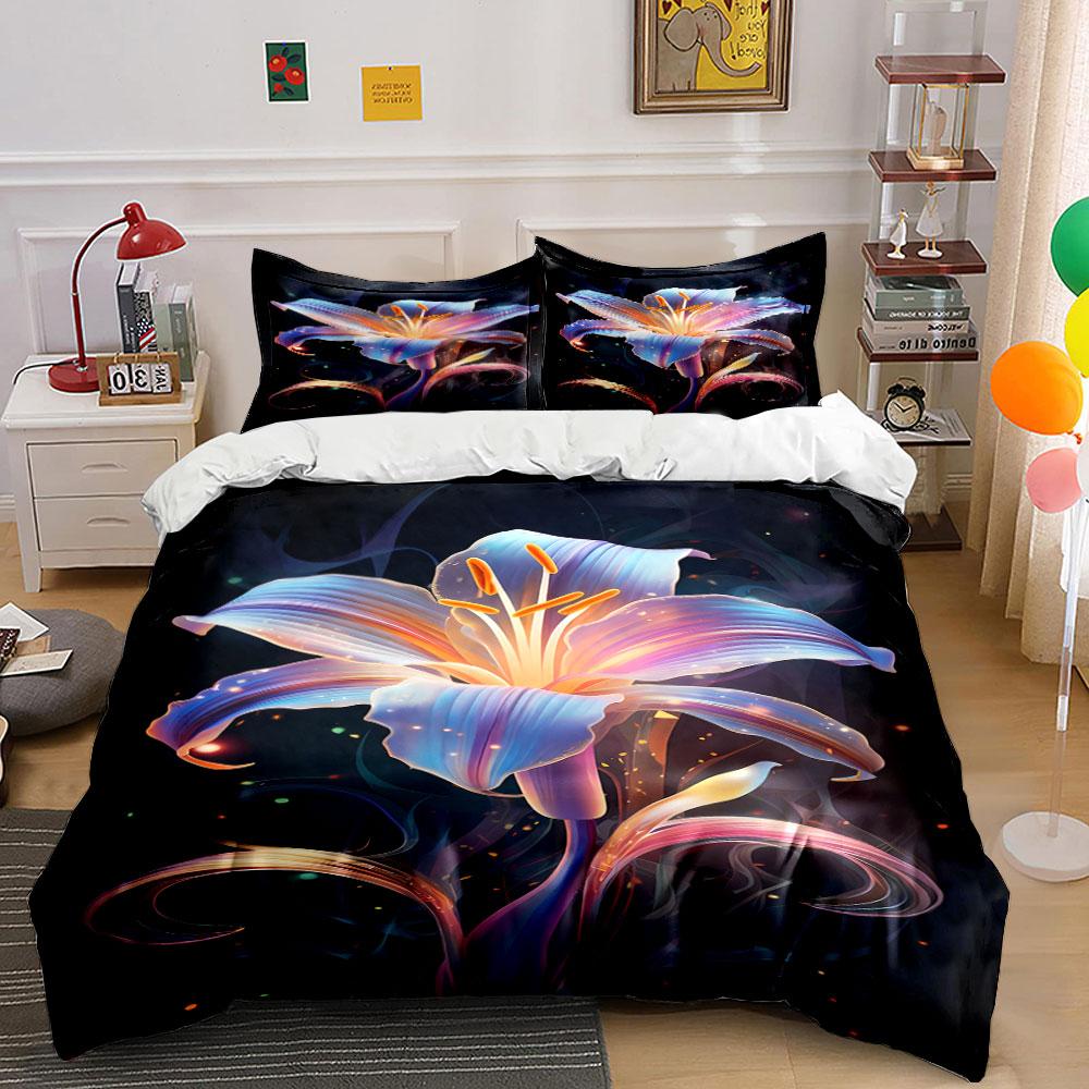 Colorful glowing lily flower. Bedding sets Duvet cover sets Duvet covers Pillowcases(1*Duvet Cover 2*Pillowcases without duvet insert)