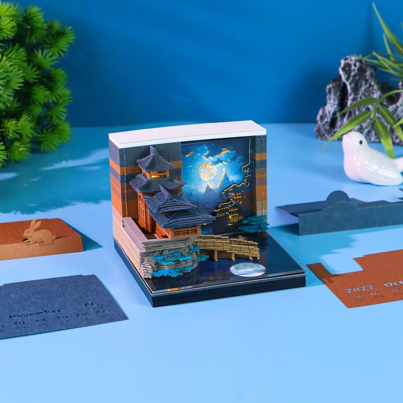 Zeitstück Kalender 2027 Schreibtischkalender Mit LED-Licht 3D Abreißkalender Papier Schnitzkunst Notizblock Notizbuch Geschenk Heimdekoration