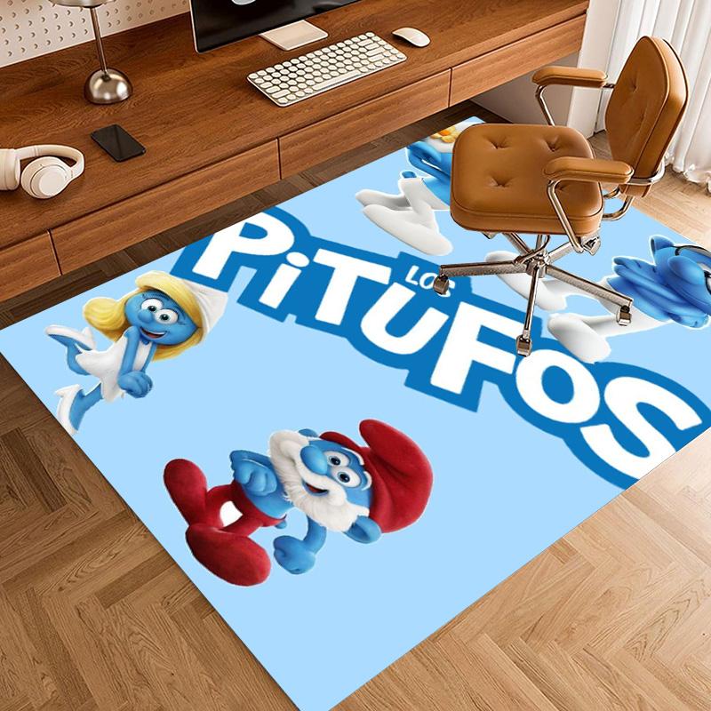 Blue Smurf Cartoon Characters Print Carpet Doormat Suitable For All Seasons Art Office Chair Cushion Doormat