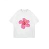 White T Shirt With Pink Hibiscus Flower Print For Casual Summer Wear