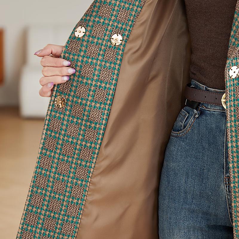 Kebell Women's Houndstooth Mid-Length Trench Coat