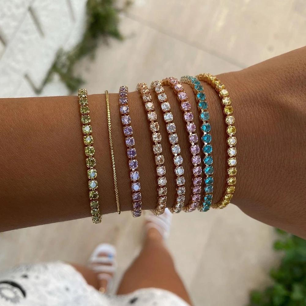 Adjustable Colorful Birthstone Tennis Bracelet for Women Multicolor CZ Crystal Wedding Birthday Gift Hand Jewelry