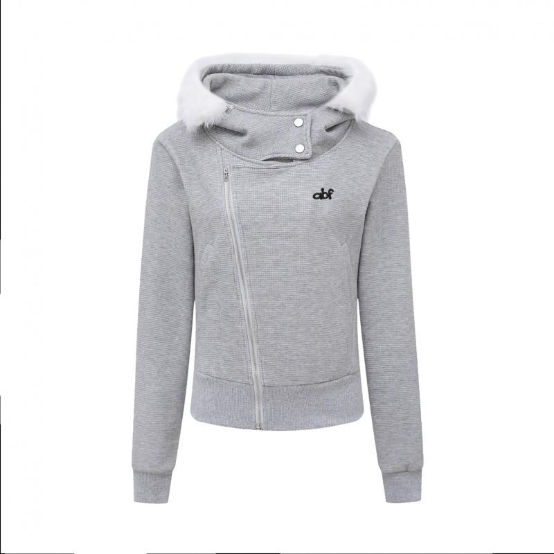Mens Oversized Hooded Sweatshirt With Detachable Faux Fur Collar Embroidered Irregular Zipper Design Streetwear