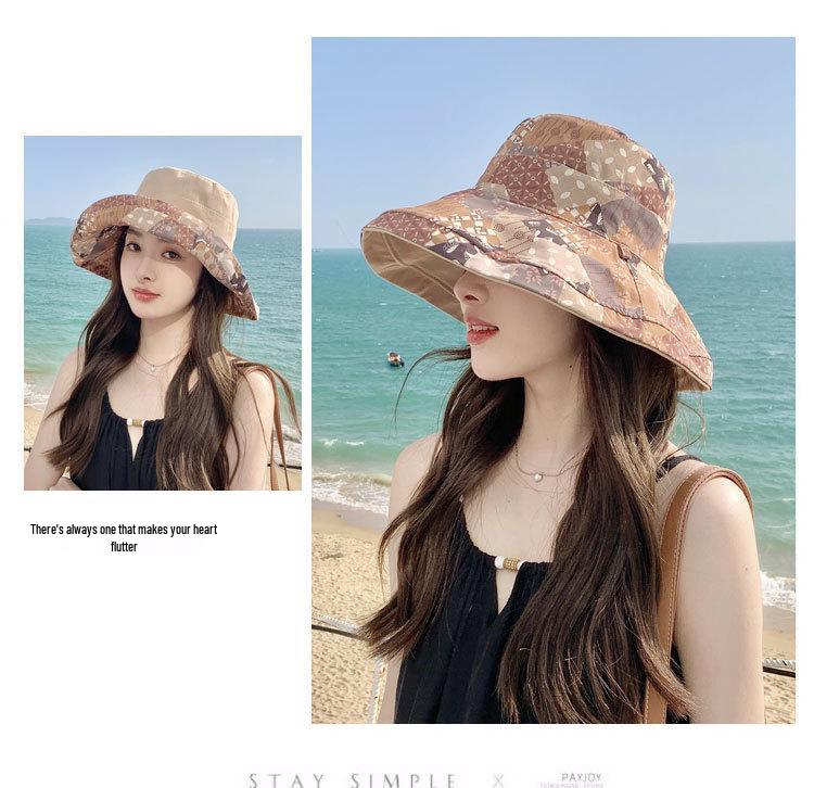 Women's Double-sided Sun Protection Bucket Hat - Summer Pure Cotton Anti-UV Wide Brim, Foldable for Travel.