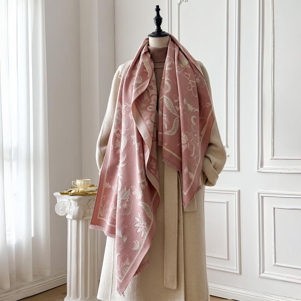 Brand Fashion Winter Cashmere Shawl for Women - Tasseled Vintage Floral Printed Oil Painting Style Pashmina Thick Scarf & Poncho