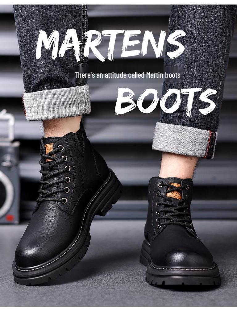 Men's British Style High-Top Yellow Martin Boots: Autumn/Winter Velvet Mid-Tops