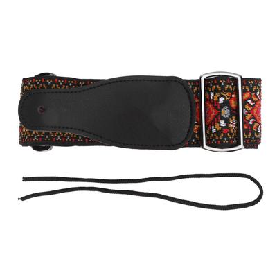 Guitar Strap Shoulder Embroidery Grain Leather Adjustable Accessory for Acoustic Electric FolkRed and Black