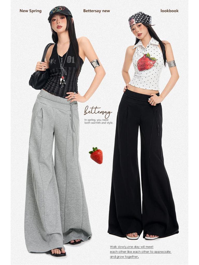 2026 Spring Low-Waist Drawstring Zipper Loose Drape Casual Pants