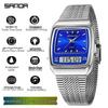 SANDA Men's Steel Band Dual Display Watch with Multi-Time Zone, Night Glow, and Waterproof Features