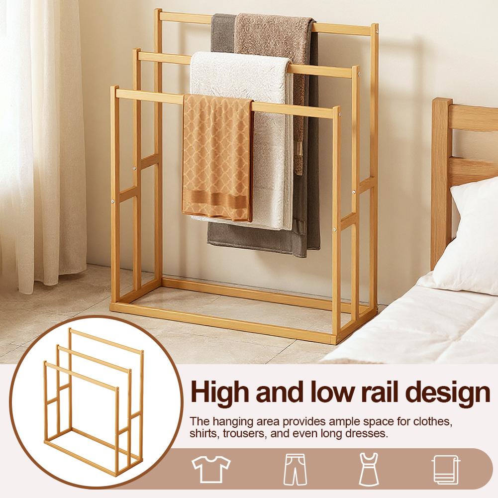 3-Tier Freestanding Towel Rack with 3 Hanging Crossbars Floor Towel Rack Wooden 3-Tier Towel Rack for Bathroom & Hand Towel