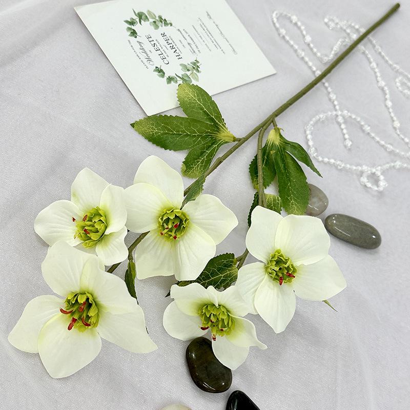 

Букет искусственных цветов морозника, поддельные цветы рождественской розы, пластиковая цветочная композиция для свадьбы и помолвки, искусственные растения для домашнего декора белый