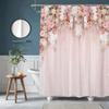 1pc Elegant Pink Floral Shower Curtain with Hooks - Machine Washable Fabric Bath Curtain Suitable for Modern Bathrooms, Romant