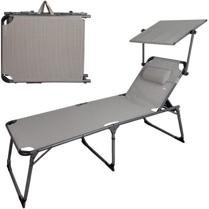 Bain de soleil pliant avec parasol et coussin de plage Aktive