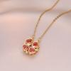 Women's Japanese Korean Folding Fashion Two-Wearing Four-Leaf Flower Heart-to-Heart Clavicle Necklace Zircon Copper Water-Wave