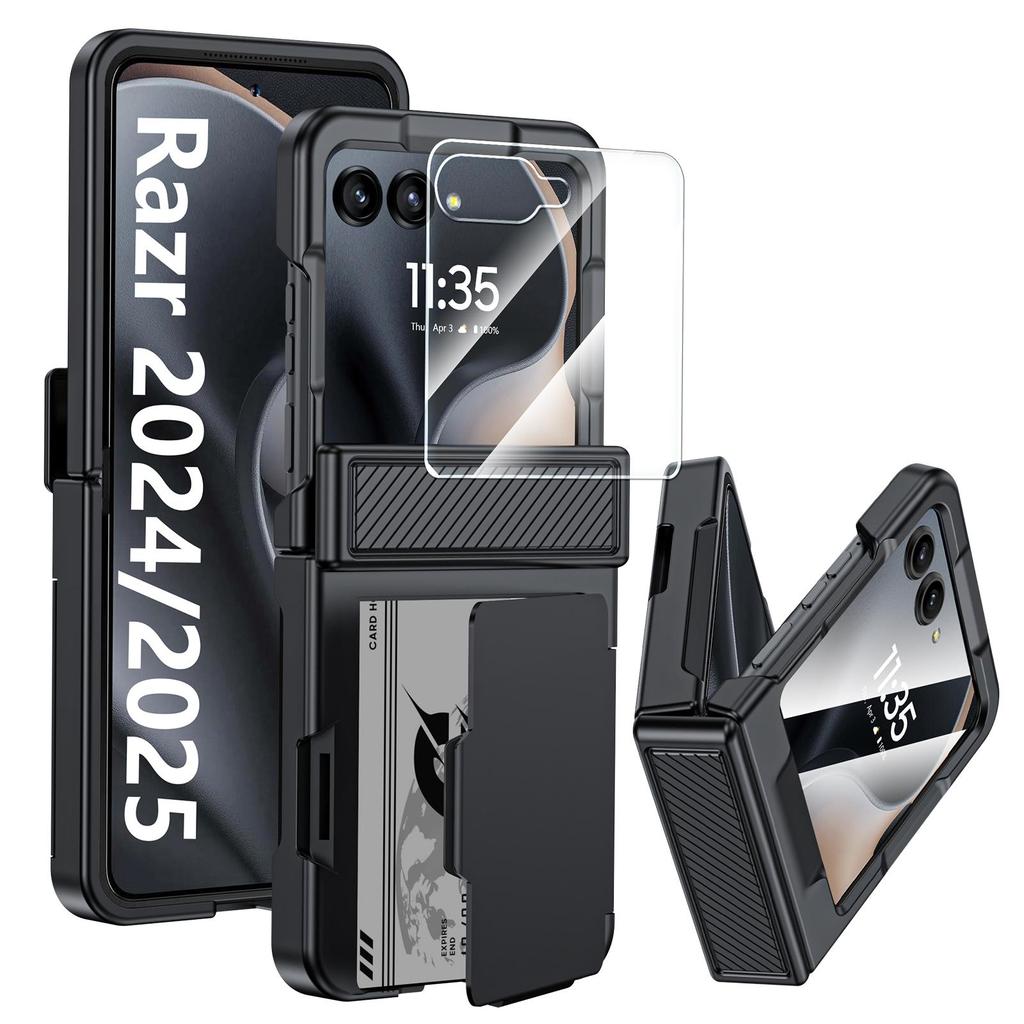 Für Motorola Razr 50/60 mit Kartenhalter [RFID-Blockierung] & Scharnierschutz & HD-Displayschutzfolie, Robuste Kratzfeste Handyhülle - Blau