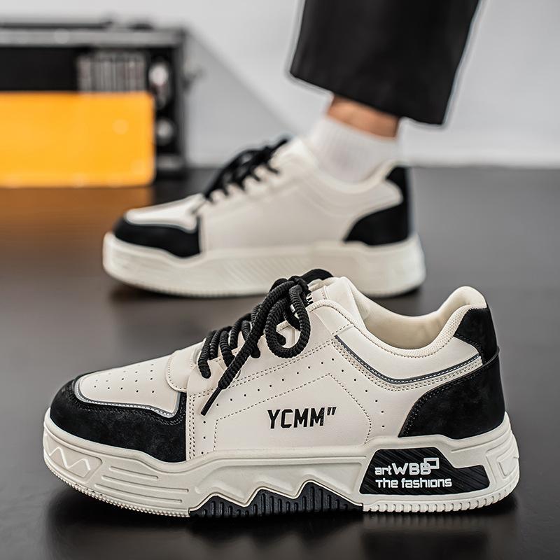 

Niche sense campus student shoes men s four-season Korean version board shoes leather surface breathable casual sports bread shoes 44 чорний