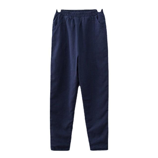 Women's Winter Cotton Linen Patchwork Trousers - Thick, Quilted, & Slimming Ramie Casual Pants
