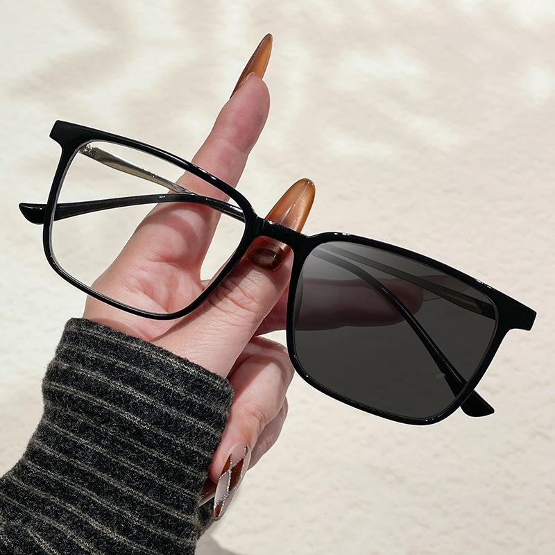 Unisex Photochromic Square Glasses Frame with Anti-Blue Light Plano Lenses