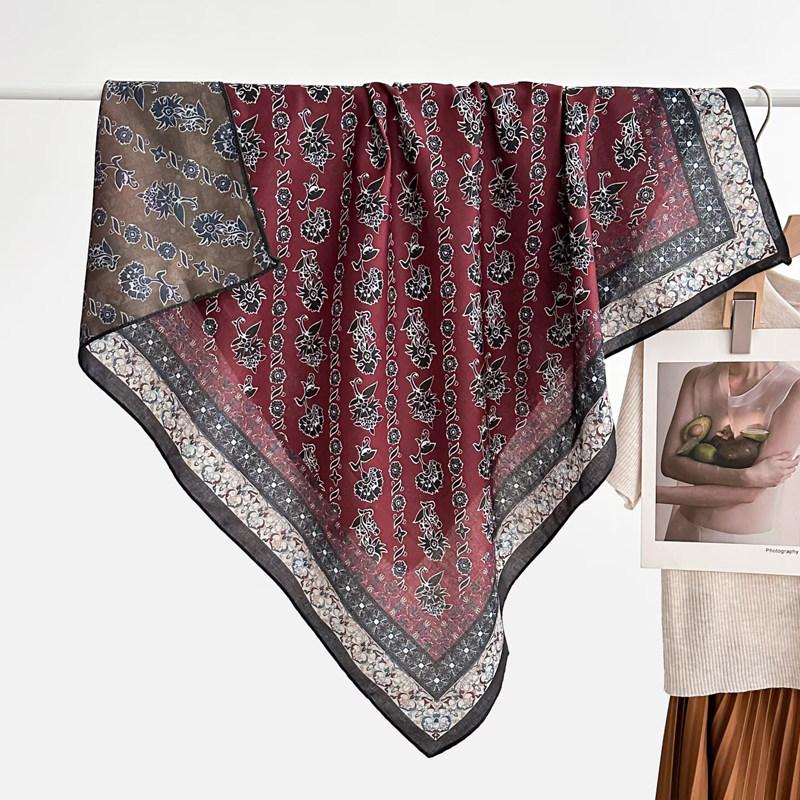 Pastoral Floral Velvet Double-sided Scarf 91 Large Square Scarf Women's Summer Travel Photo Silk Scarf Sun Protection Shawl