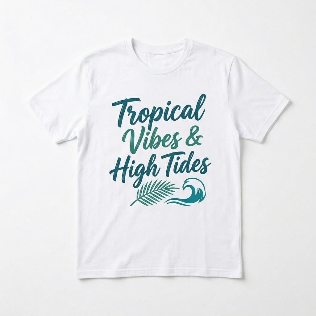 Tropical Vibes High Tides T-Shirt Summer Beach Vacation Graphic Tee Unisex T-Shirt S