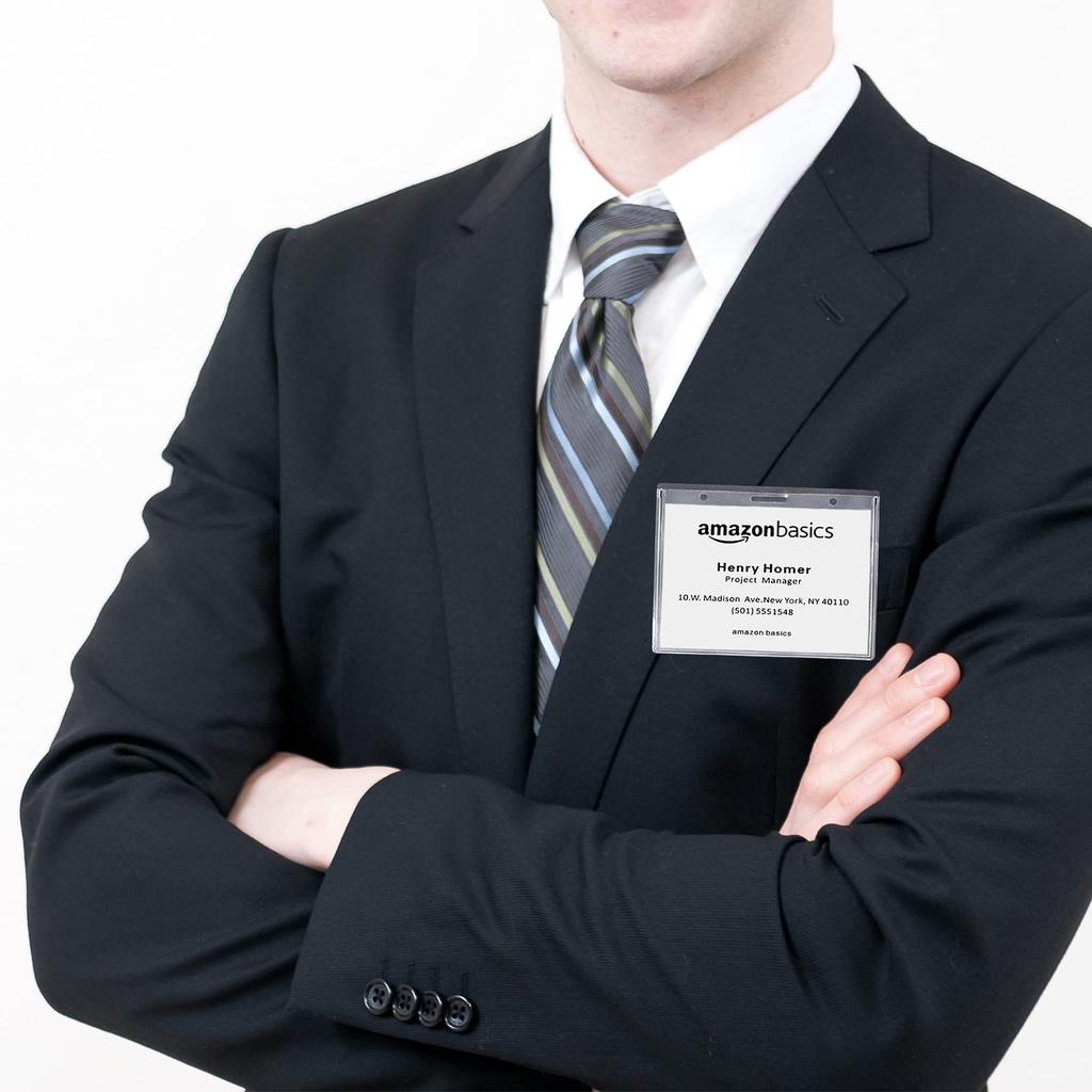 Amazon Basics Magnetic Name Badge Holders, Horizontal, 100-Pack, Clear