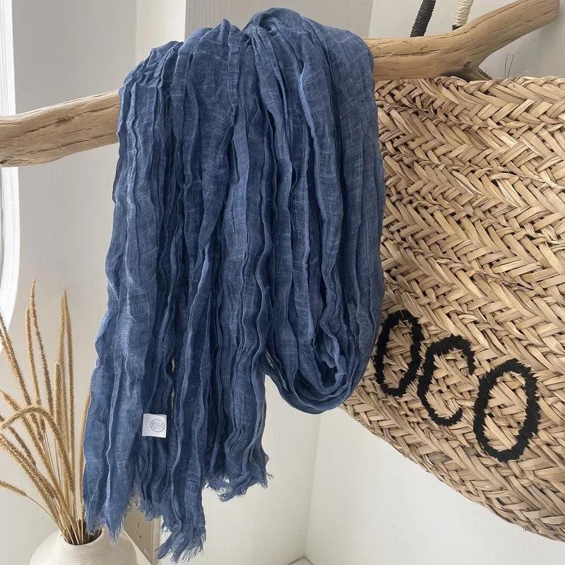 New High-End Natural Wrinkled Antique Style Artistic Shawl Sun Protection Versatile Plain Couple Cotton And Linen Scarf Women