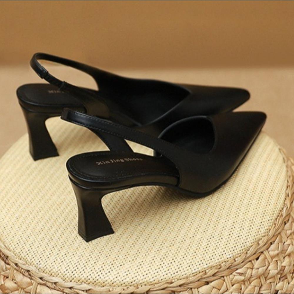 High Heeled Shoes for Women's in The Summer of 2026 Simple Solid Color Back Hollow Shallow Mouth Pointed Toe Thick Heel Sandals