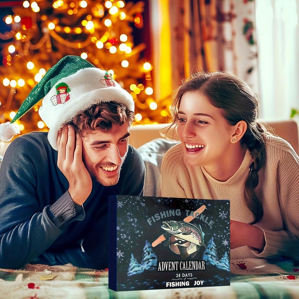 2024 Christmas Countdown Fishing Tackle Set - 24 Days Advent Calendar, Spoon for Saltwater & Freshwater Fishing - Rubber - Perfect Gift for Anglers