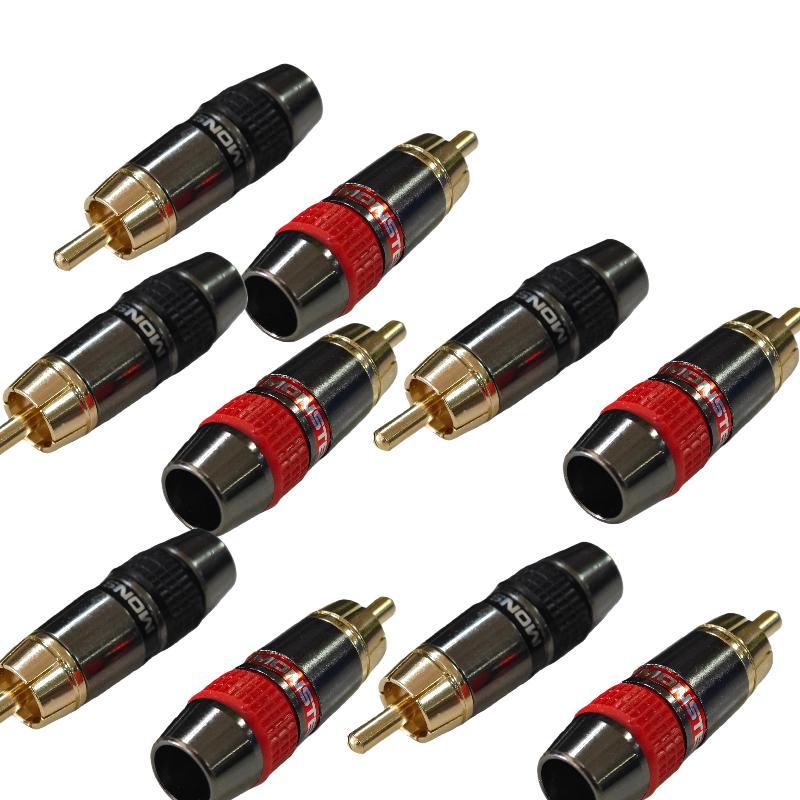 2/6/10 Pcs Gold-Plated Copper Lotus Solder Plug - Male Audio & Video Red-Black Extension Connector