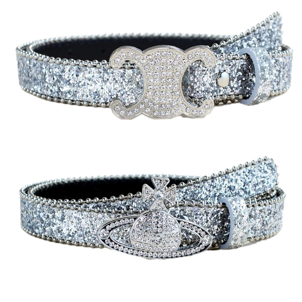 Casual Sequined Rhinestone Button Head Belt Women'S Jeans Skirt Accessories Personalized Belt