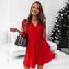 Vestido corto sexy con cuello en V y manga completa de encaje sólido para mujer de primavera y verano