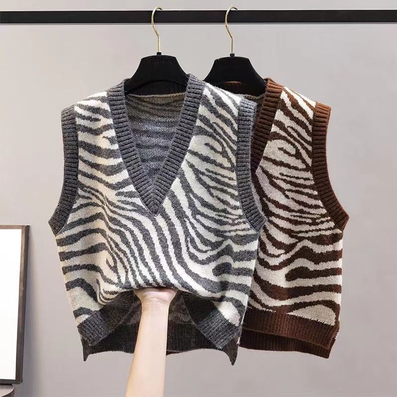 New Women's Sweater Vest Autumn Sleeveless Knitted Women's Sweater Winter Zebra Pattern Korean Edition