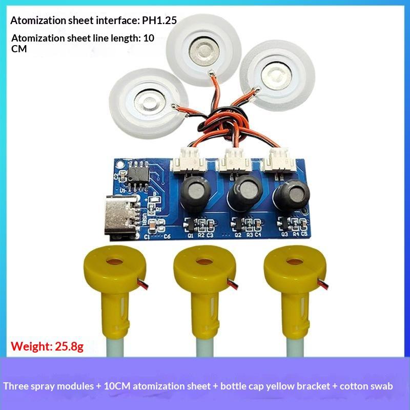 1*Circuit Board DC 5V Single Module Three Spray Electrified Direct Spray No Switch Ultrasonic Atomizer Humidifier Module Type C
