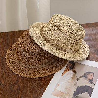 Cappello Parasole da Spiaggia Estiva Vintage da Donna in Paglia Intrecciata Traspirante con Ampia Visiera Cappello da Pescatore