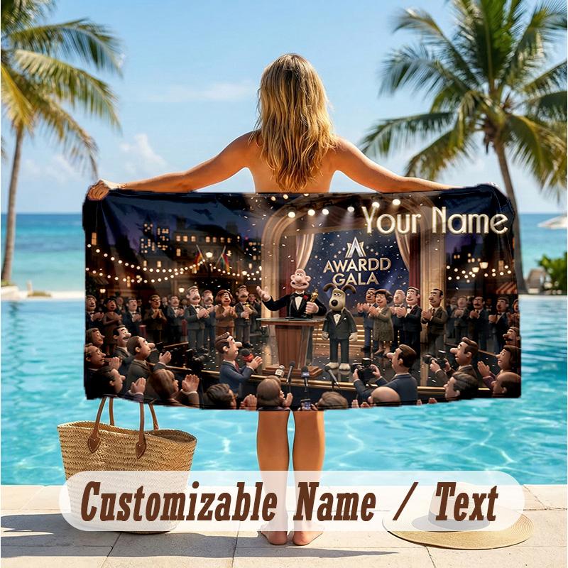 Custom Text Beach Towel, Soft Absorbent Swimming Multi-use TowelWallace & Gromit