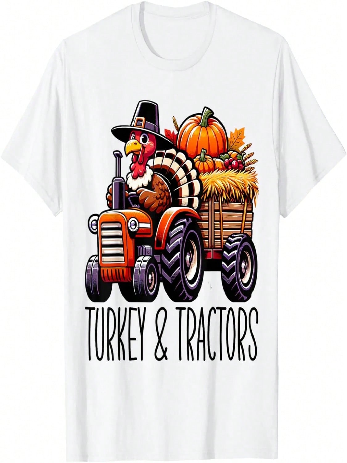 Turkey And Tractors Boys Kids Girls Thanksgiving Hayride T-Shirt S
